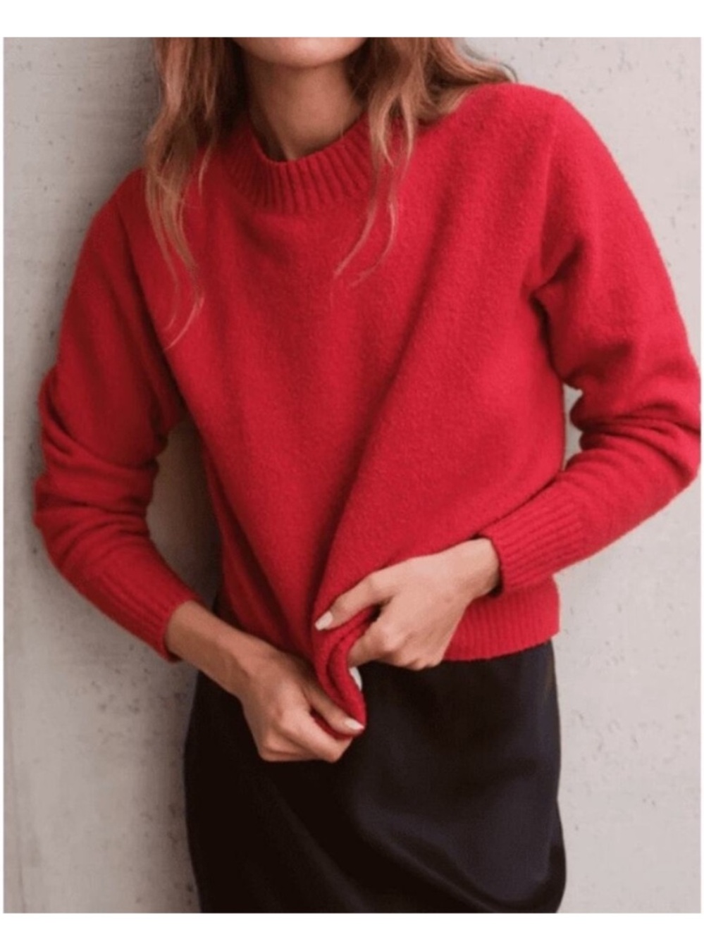AYR Lipstick Red Little Softie Sweater Nubby Knit Medium